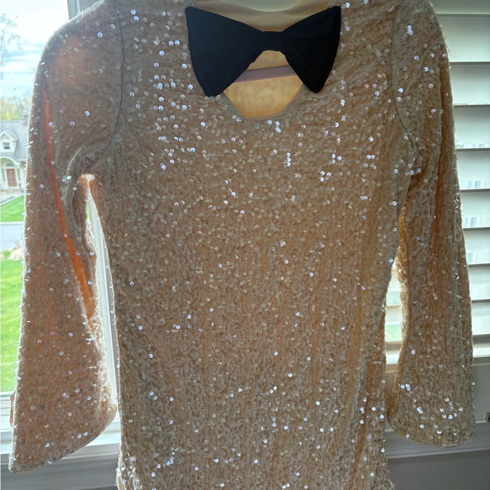 Zara Cream Sequin Kids Formal Dress with Black Bow